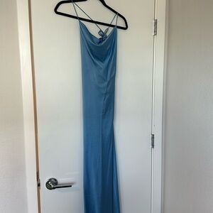 Blue satin like long dress